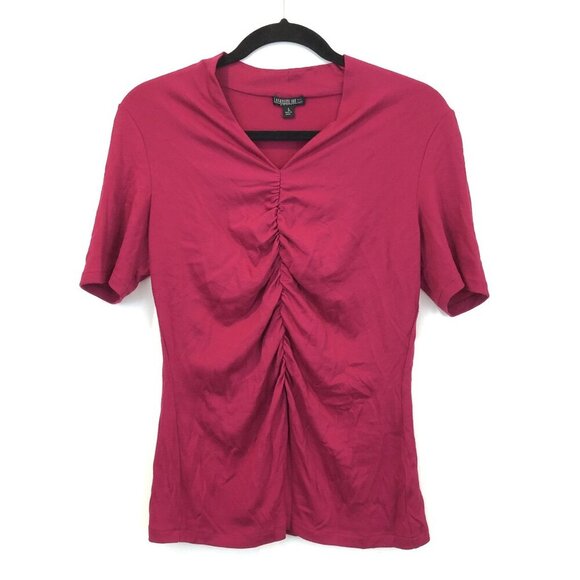 Lafayette 148 New York Ruched Front Short Sleeve Knit Wool Top Size L Flaw - Picture 11 of 11